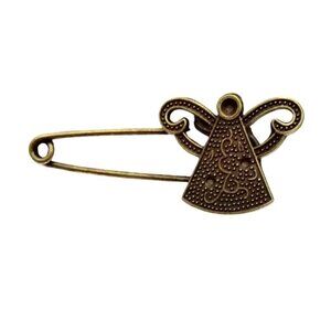 Angel Safety Pin Brooch Vintage Bronze Tone Angelic Design Craft Charm Holder